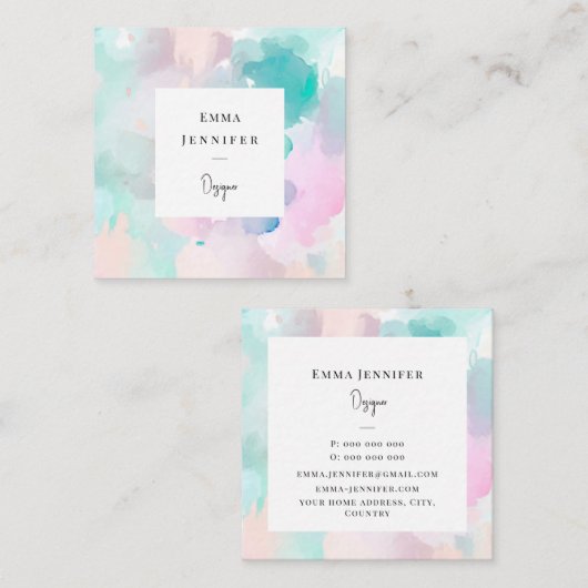 Modern pastel Abstract geschilderd patroon Vierkante Visitekaartje (Voorkant / Achterkant)