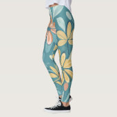 Modern Pastel abstracte bloemetjes blauw geel beig Leggings (Links)