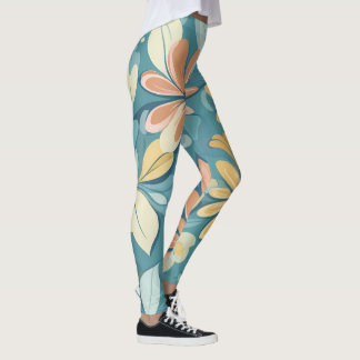 Modern Pastel abstracte bloemetjes blauw geel beig Leggings