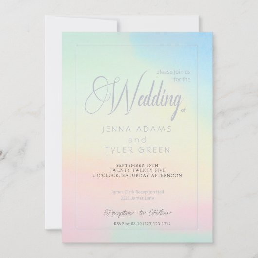 Modern Pastel and Silver Wedding Invitation Kaart (Voorkant)