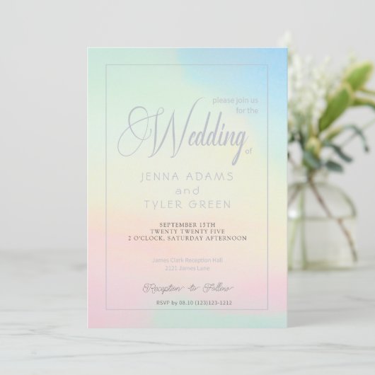 Modern Pastel and Silver Wedding Invitation Kaart (Staand voorkant)