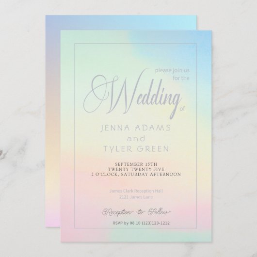 Modern Pastel and Silver Wedding Invitation Kaart (Voorkant / Achterkant)