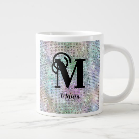 Modern pastel bezaaid Glitter Monogram Grote Koffiekop (Rechts)