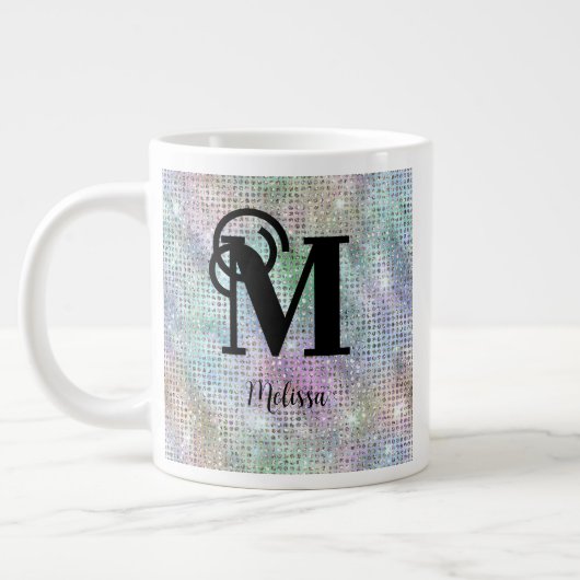 Modern pastel bezaaid Glitter Monogram Grote Koffiekop (Links)