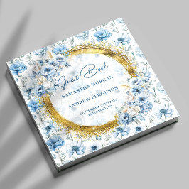 Modern Pastel Blauw Goud Glitter bruiloft gastenbo Gastenboek