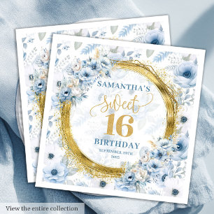 Modern Pastel Blauw Sweet 16 Goud Glitter Party Servet