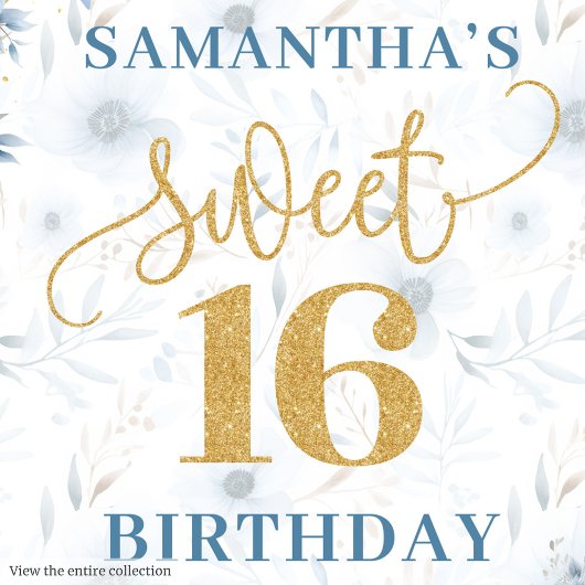 Modern Pastel Blauw Sweet 16 Goud Glitter Party Servet