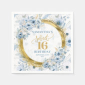 Modern Pastel Blauw Sweet 16 Goud Glitter Party Servet (Voorkant)