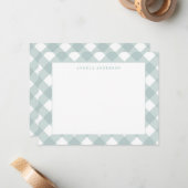 Modern Pastel Blauwgroen Groen Gingham Plays Check Notitiekaartje (Voorkant / Achterkant in situ)