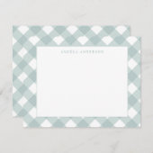 Modern Pastel Blauwgroen Groen Gingham Plays Check Notitiekaartje (Voorkant / Achterkant)