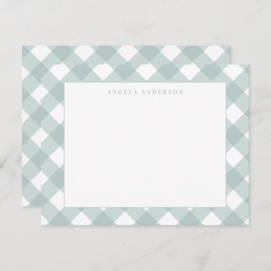 Modern Pastel Blauwgroen Groen Gingham Plays Check Notitiekaartje (Voorkant / Achterkant)
