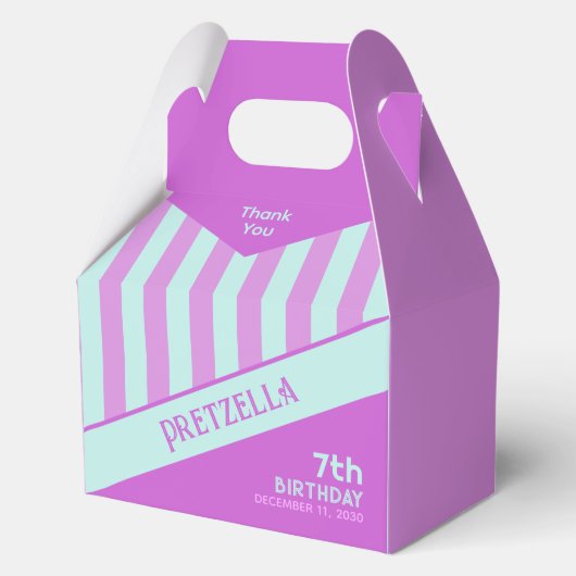 Modern Pastel Blauwgroen Roze Strepen Gable Favori Bedankdoosjes (Voorkant)