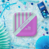 Modern Pastel Blauwgroen Roze Strepen Papier Bord (Feest)