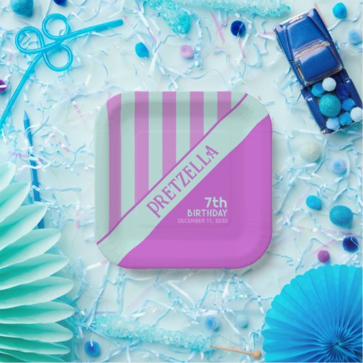 Modern Pastel Blauwgroen Roze Strepen Papier Bord (Feest)