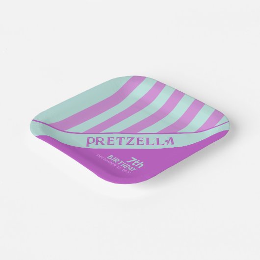 Modern Pastel Blauwgroen Roze Strepen Papier Bord (Gebogen)