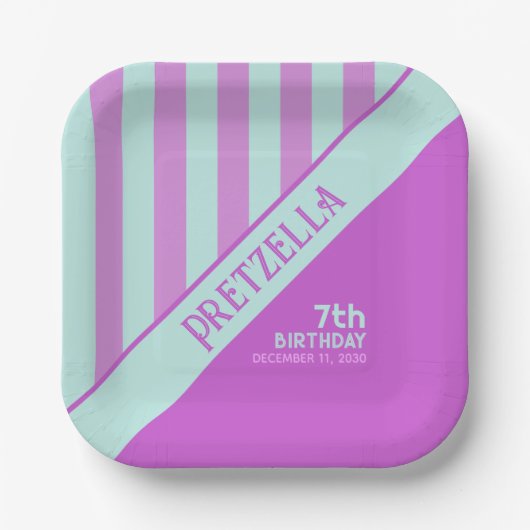 Modern Pastel Blauwgroen Roze Strepen Papier Bord (Voorkant)