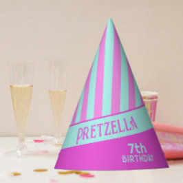 Modern Pastel Blauwgroen Roze Strepen Party Pet Feesthoedjes