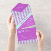 Modern Pastel Blauwgroen Roze Strepen Verjaardag All In One Uitnodiging (Afscheurbaar)
