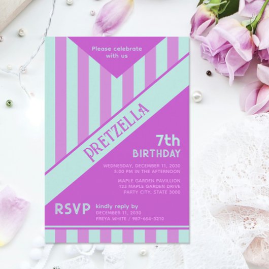 Modern Pastel Blauwgroen Roze Strepen Verjaardag Kaart