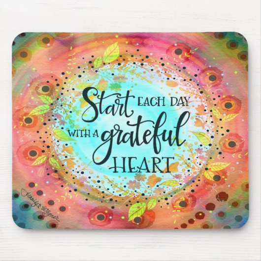  Modern Pastel Bloemen Grateful Heart Muismat (Voorkant)