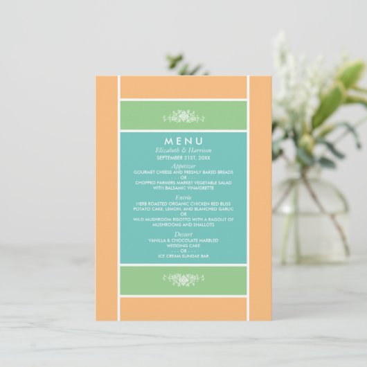 Modern pastel blok - Tropische kleuren - bruiloft Menu (Staand voorkant)