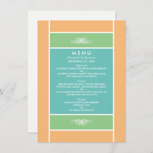 Modern pastel blok - Tropische kleuren - bruiloft Menu (Voorkant / Achterkant)