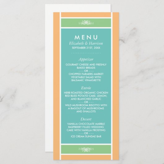 Modern pastel blok - Tropische kleuren - bruiloft Menu (Voorkant / Achterkant)