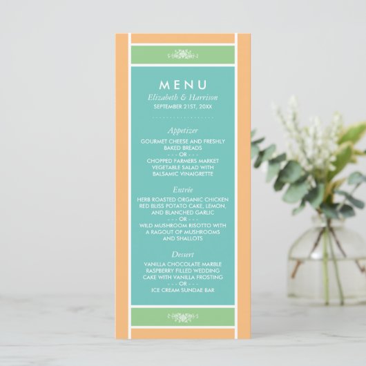 Modern pastel blok - Tropische kleuren - bruiloft Menu (Staand voorkant)