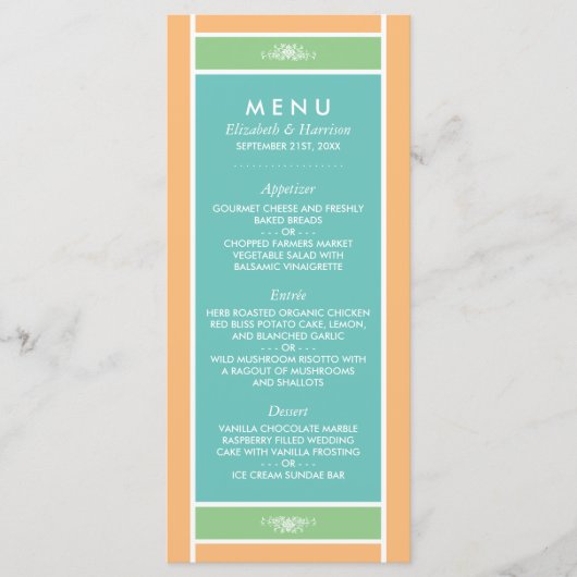 Modern pastel blok - Tropische kleuren - bruiloft Menu (Voorkant)