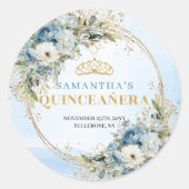 Modern Pastel Blue Gold Eucalyptus Quinceañera  Ronde Sticker (Voorkant)