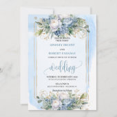 Modern pastel blue gold flowers wedding invitation kaart (Voorkant)