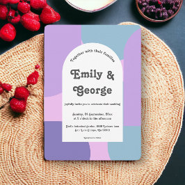 Modern Pastel Blue Paars Retro Abstract huwelijk Kaart