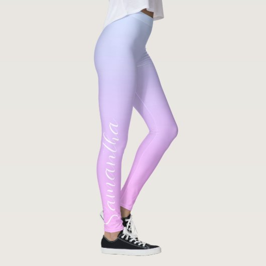 Modern Pastel Blue & Pink Ombre Monogrammed Leggings (Rechts)