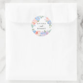 Modern Pastel Blue Pink Wreath Weddenschap Ronde Sticker (Tas)
