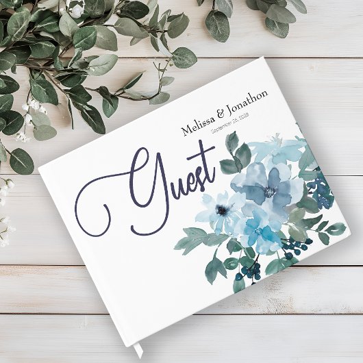 Modern pastel Blue Rozen Floral Wedding Guest Book Gastenboek