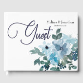 Modern pastel Blue Rozen Floral Wedding Guest Book Gastenboek (Voorkant)