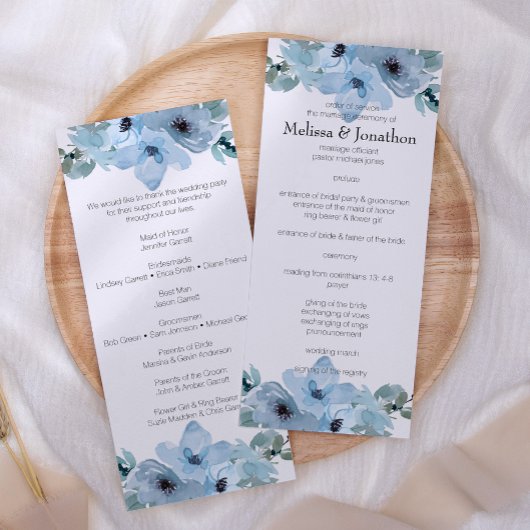 Modern Pastel Blue Rozen Floral Wedding Programme Programmakaart