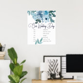 Modern Pastel Blue Rozen Wedding Schedule Poster (Thuiskantoor)