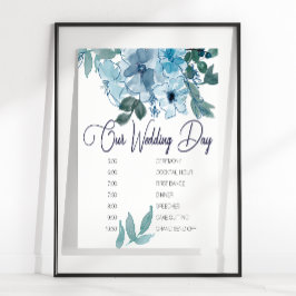 Modern Pastel Blue Rozen Wedding Schedule Poster