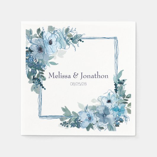 Modern Pastel Blue Waterverf Roos Wedding Napkins Servet (Voorkant)