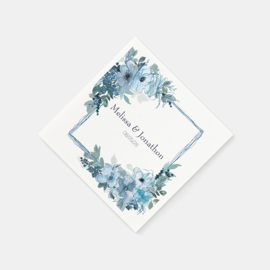 Modern Pastel Blue Waterverf Roos Wedding Napkins Servet (Hoek)