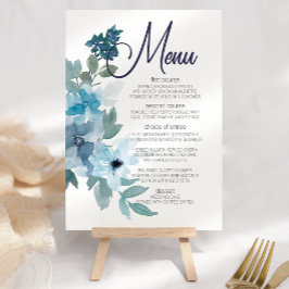 Modern Pastel Blue Waterverf Rozen Weddenschap Men Menu