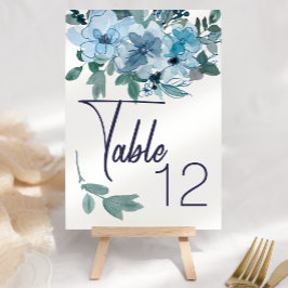 Modern pastel Blue Waterverf Wedding Table Number Kaart