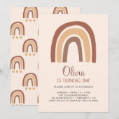 Modern pastel boho regenboog 1e verjaardag kaart (Voorkant / Achterkant)