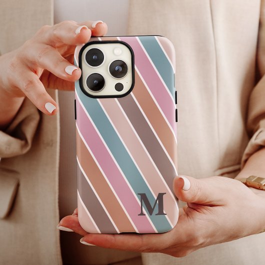 Modern pastel boho Stripes monogram op maat Case-Mate iPhone Case