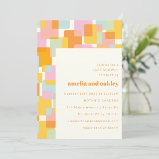 Modern Pastel Boy Girl Couples Baby shower Kaart (Staand voorkant)