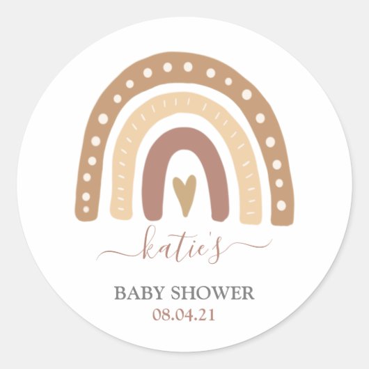 Modern Pastel Brown Rainbow Boho Baby shower Ronde Sticker (Voorkant)