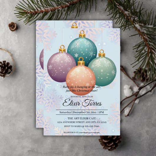Modern Pastel Christmas Ornament Baby shower Kaart