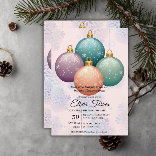Modern Pastel Christmas Ornament Baby shower Kaart