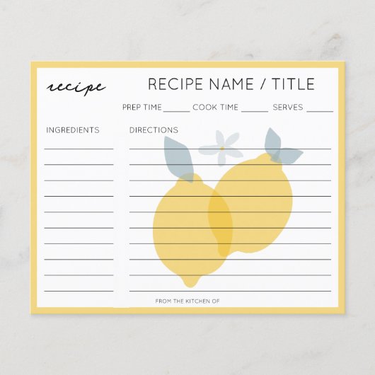 Modern Pastel Citrus Lemons Recept Kaart (Voorkant)